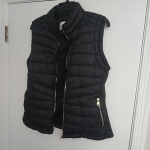 Black Quilted Vest with Gold Zippers
